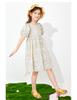 Vestido para Niñas Vestido de Princesa 2026 Verano Vestido de Algodón para Niños Mayores y Pequeños Cuadrado Floral con Lazo Estilo Campestre