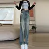 Jeans Rotos Retro de Otoño para Mujer Primavera y Otoño Estilo Americano Cintura Alta Pierna Recta Ajustada Aspecto 2024 Nuevos Pantalones de Pierna Ancha Hundidos