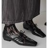 Zapatos Mary Jane Huecos Plisados de Piel de Vaca para Mujer Estilo Nuevo Otoño Temprano Retro Francés Zapatos Planos de Punta Cuadrada con Lazo de Medio Paso