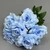 Flores de Rosa Artificiales de Tallo Único para Comercio Exterior, Disponibles en Múltiples Colores, Rosas de Esquina de 9 Cabezas, Flores Artificiales para Decoración de Fondos, Flores Falsas Disponibles para Venta al por Mayor