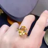 Anillo de Plata con Citrina Brasileña e Incrustación de Plata 925, 10x14 mm, Natural Certificado, Exclusivamente para Ventas Transfronterizas