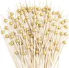 Palillos de cóctel de madera dorada al por mayor transfronterizos para decoración de barra, fiesta, bebida y plato de frutas, palillos de fruta de madera dorada de 8 mm