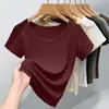 Camiseta de Manga Corta con Cuello Redondo y Canalé de Color Sólido de Alta Calidad para Mujer, Sencilla y Versátil, Corte Ajustado, Elástica, Nuevo Top de Verano