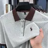 Camiseta de punto de manga corta para hombre, nuevo estilo de verano, jacquard de punto, manga corta, versión coreana, casual, bordada, moderna, cuello camisero, ultra delgada