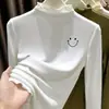 Nova Camiseta Térmica de Manga Longa com Bordas Franzidas para Meninas Outono/Inverno 2025, Camiseta Infantil Elegante e Quente para Meninas