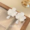 Brincos de flor de pérola francesa gentis delicados doces alto valor exagerados moda personalidade alto senso joia de orelha feminina