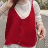 Nuevo Suéter Chaleco de Punto de Color Sólido con Cuello en V de un Solo Botón para Primavera, Camisola Pequeña Apilada Top Interior Corto