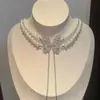 "Rio Estelar e Luz da Lua" Colar Vintage de Diamantes Cintilantes em Camadas Estilo Francês, Corrente de Clavícula Luxuosa Pesada Estilo Palácio para Banquete