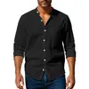 Camisa de Linho Masculina 2026 Amazon Cross-Border Primavera e Outono, Manga Longa, Gola Alta, Respirável, Casual, Novo Estilo Chinês, com Bolso