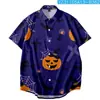 2024 Nueva Camisa Impresa en 3D Transfronteriza de Halloween para Hombre de Manga Corta Cabeza de Calabaza Diablo Halloween Divertido Forro