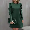 Roupas Femininas Transfronteiriças Europeias e Americanas Estação Independente da Amazon Outono e Inverno Novo Top Vestido de Manga Longa com Gola Redonda e Manga Bufante