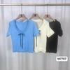 Doce Redutor de Idade Desejo Puro Orelha de Madeira Laço Design Chic Camiseta Tricotada de Manga Curta Feminina Verão Top Slim-fit