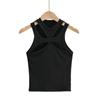 Estilo europeu e americano verão sexy oco pequeno Colete Moda feminina pescoço redondo design sentido cor sólida Suspender top
