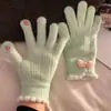 Lindos Guantes de Punto de Felpa sin Dedos con Lazo Rojo para Pantalla Táctil para Mujer en Invierno, Cálidos y de Terciopelo para Ciclismo y Protección contra el Frío