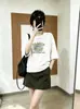 Moletom de algodão dupla face com mangas 3/4 para mulheres, 250g, corte solto, estampado, gola redonda, top de manga de três quartos, proveniente do mercado atacadista da Rua 13 de Guangzhou