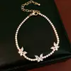 Pulsera Mariposa Flor Color Diamante Zirconia~Estrella Brillante Lujo Ligero Sensación de Alta Gama Joyería Dopamina para Mujeres