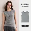 Colete de Gola Redonda em Tencel Lyocell para Mulheres Roupa de Exterior de Verão Respirável Slim Fit Camiseta Roupa Íntima Sem Mangas Top de Cor Sólida