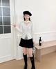 Suéter de malha macia e cerosa com renda costurada no decote redondo, manga longa, novo design de primavera, sensação doce, slim, camisa básica slim feminina