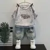 Conjunto de Verão 2024 para Meninos Novo Estiloso para Meninos Mais Velhos, Camiseta de Manga Curta, Conjunto de Verão Fashion de Duas Peças para Crianças