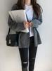 Suéter tipo cárdigan de hilo hilado con núcleo, sencillo y holgado, estilo perezoso, estilo Harajuku, corto y moderno para mujer coreana
