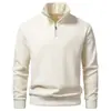 Sudadera de media cremallera de cuello alto para hombre de otoño e invierno transfronteriza, color liso, cuello alto, media cremallera, engrosada, ajuste holgado, jersey informal