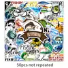 50 pegatinas originales de graffiti de pesca personalizadas transfronterizas creativas decorativas para exteriores para tazas de agua, carcasas de teléfonos móviles, cajas de pesca