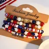 Nuevo Pulsera del Día de la Independencia Roja, Blanca y Azul Cristal Artificial Arcilla Suave Pulsera de Cuentas Set para Apilar Nuevo Diseño de Bandera Americana