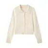 Suéter jacquard de lunares y bloques de color estilo coreano, corte holgado con cuello camisero, estilo versátil y casual, nuevo cárdigan de punto primavera/otoño para mujer