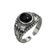 Anillo de Cola Elegante Estilo Medieval Retro Ágata Negra Plata Chiba Tai Anillo Clásico de Moda para Hombres y Mujeres Apertura de Anillo