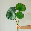 Flor de Lótus Artificial com Sensação de Molhado Decoração de Paisagem Avançada Ornamentos de Planta Verde de PU Vaso Planta de Alto Padrão para Salão de Buda