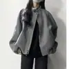 Jaqueta Feminina Nova de Couro Sintético para Primavera e Outono de 2026, Estilo Coreano, Simples e Vintage, Jaqueta Versátil Cinza com Gola Alta