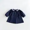 Vestido para Meninas Estilo Coreano Roupa Infantil Outono Nova Chegada Gola de Marinheiro Estilo Academia Conjunto de Duas Peças Roupa para Irmãos