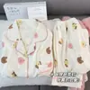 Directo de fábrica [47 patrones] cárdigan de doble capa de algodón nube con solapa, ropa de casa de verano de manga larga y pantalones largos