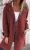 Outono e Inverno Estilo Europeu e Americano Elegante Novo Cardigan Feminino de Cor Sólida com Gola Lapela e Bolsos Casaco de Comprimento Médio de Botão Único