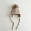 Gorro de Invierno Yipan Estilo INS con Pompón de Piel de Mapache, Gorra con Pico de Pato para Niñas, Gorro de Punto Cálido, Gorro para Bebé con Protección para los Oídos