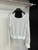 Cárdigan de punto versátil estilo coreano, adelgazante, a rayas, con bloques de color, nuevo conjunto de ropa exterior casual de manga larga con cuello redondo para otoño e invierno