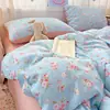 Juego de cuatro piezas de gasa de algodón burbuja Xiaozhu Clase A, estilo fresco y simple, adecuado para camas individuales o dobles de dormitorio, para usar en ropa de cama del hogar durante todo el año