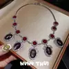 Nvnv Acc Púrpura Uva Huevo de Paloma Borla Gema Collar Joyería de Alta Gama Trigo Granada Roja Zirconia Collar