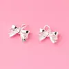 Pingente de Laço Liso de Prata Maciça Prata de Lei S925 Pulseira de Laço Fofa Pingente Pulseira de Prata Quebrada DIY