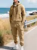 Conjunto de Moletom de Trabalho Masculino Forrado com Lã Outono-Inverno 2025, Conjunto Casual de Duas Peças com Zíper Meio e Múltiplos Bolsos