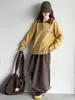 Novo conjunto de suéter de tricô casual para outono e inverno para meninas, com gola reversa, e calça de perna larga versátil de mistura de algodão para primavera e outono