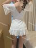 2 Colores] Traje de Baño para Mujer Nuevo Sexy Escote en V Profundo Cubre Vientre Adelgazante Conservador Color Sólido Tela de Moda