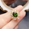 Venta al por mayor de fábrica Popular Anillo de Diopsido Natural Plata S925 Incrustado con Piedra Principal 7*9 Joyería de Lujo Venta Directa de Fábrica
