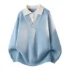 Suéter de tricô masculino falso duas peças com decote V, novo estilo de inverno transfronteiriço 2026, blusa de tricô casual solta, moderna