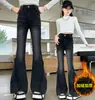 Jeans de cintura alta para niñas, modelo nuevo, elegante y popular para primavera y otoño, pantalones acampanados de moda estilo coreano para niños mayores, moda de otoño