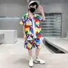 Trajes de Manga Corta para Niños de Primavera y Verano, Ropa de Verano Moderna Fresca y Guapa para Niños, Ropa para Niños, Camisas de Seda Helada, Conjunto de Dos Piezas