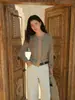 Suéter de Tricô COMOS CMS 2026 Outono Cor Color Block Vintage Gola Redonda para Mulheres, Top Básico Casual Emagrecedor 260275