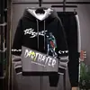 Sudadera de Otoño para Hombre de Manga Larga Estampada con Empalmes Pulóver Marca de Moda Atractivo con Capucha Traje Holgado Tops Juveniles