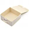 Caja de almacenamiento plegable de tela de algodón y lino color gris plateado con tapa, caja de almacenamiento de tela portátil para escritorio