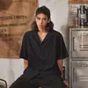 Camisa de Manga Corta con Cuello Cubano Hueco de Gama Alta para Hombre, Nuevo Estilo Verano 2026, Camisa Holgada Casual Retro de Media Manga para Hombre